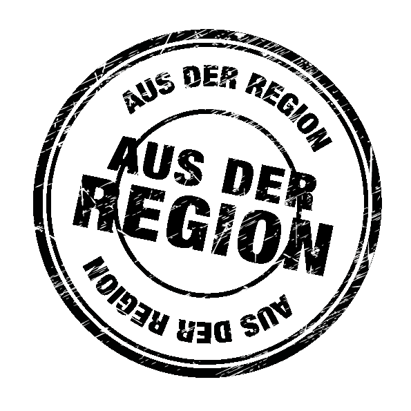 Regional Stempel mit dem Text „Aus der Region“ in schwarzer Schrift auf weißem Hintergrund.